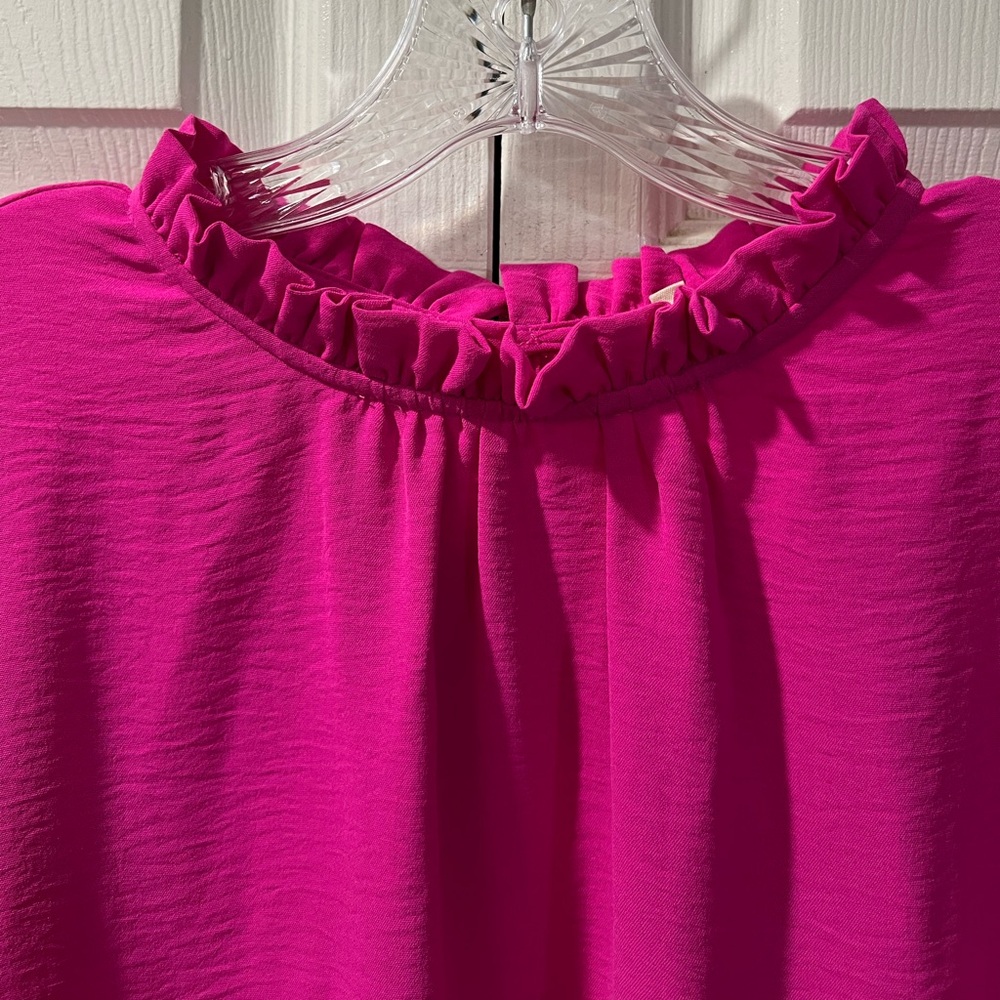 Jodifl Vibrant Pink Ruffle Collared Babydoll Peasant Blouse Womens Size Medium - Picture 5 of 12